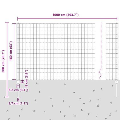 Ограда и колче Сив 1,6 x 10 m Стомана
