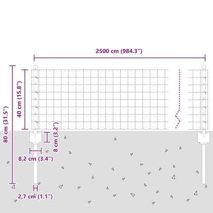 Ограда и колче Сив 0,4 x 25 м Стомана