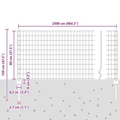 Ограда и колче Сив 0,8 x 25 m Стомана