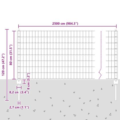 Ограда и колче Сив 0,8 x 25 m Стомана