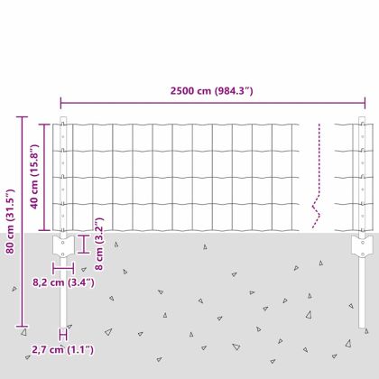 Ограда и колче Сив 0,4 x 25 м Стомана
