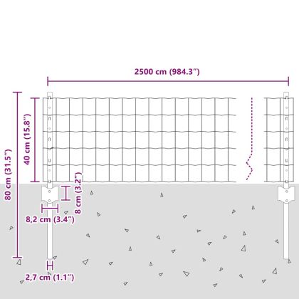 Ограда с пост Сив 1 x 25 m Стомана и PVC