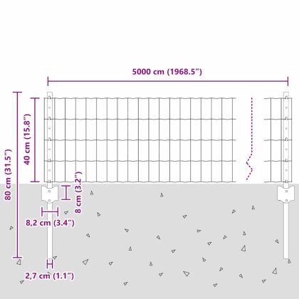 Ограда и колче Сив 0,4 x 50 м Стомана