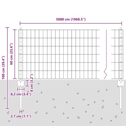 Ограда и колче Сив 0,6 x 50 м Стомана