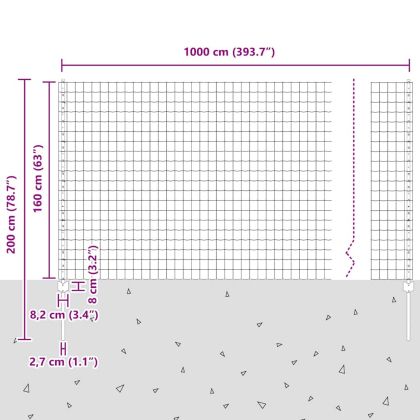 Ограда и колче Сив 1,6 x 10 m Стомана