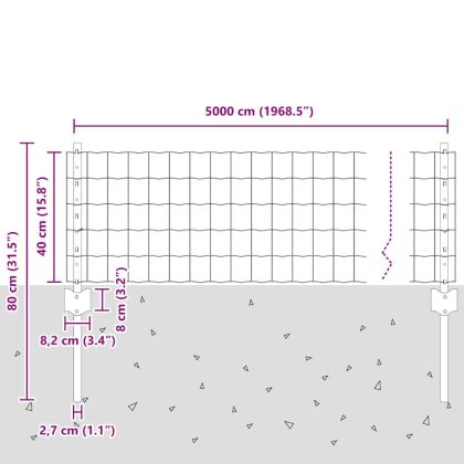 Ограда и колче Сив 0,4 x 50 м Стомана
