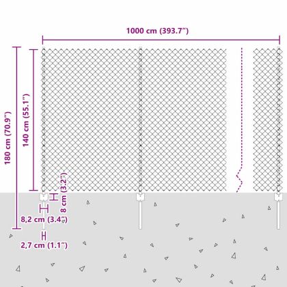 Ограда и колче Сребрист 1,4 x 10 m Стомана