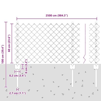 Ограда и колче Сребрист 0,6 x 25 м Стомана