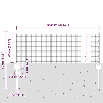 Ограда и колче Сребрист 0,4 x 10 м Стомана