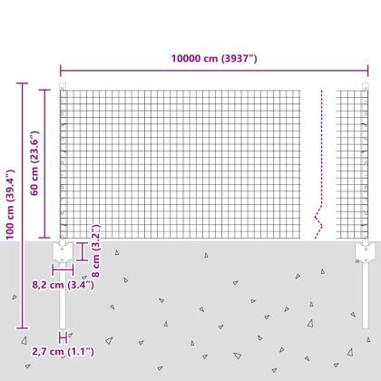 Ограда и колче Сив 0,6 x 10 м Стомана