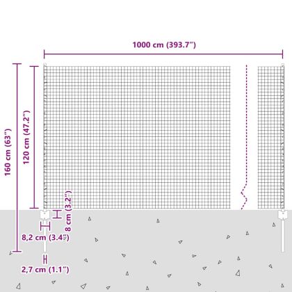 Ограда и колче Сив 1,2 x 10 m Стомана