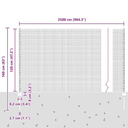 Ограда и колче Сив 1,2 x 25 m Стомана