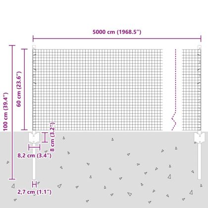 Ограда и колче Сив 0,6 x 50 м Стомана