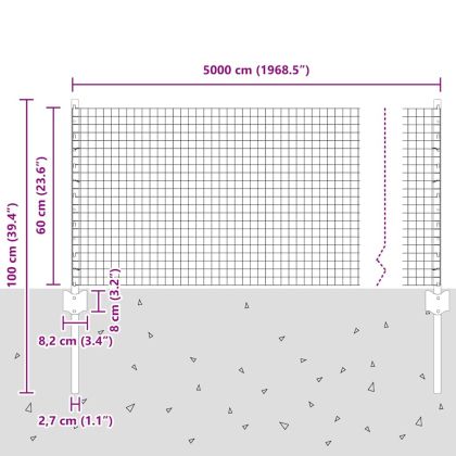 Ограда и колче Сив 0,6 x 50 м Стомана