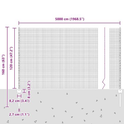 Ограда и колче Сив 1,2 x 50 m Стомана