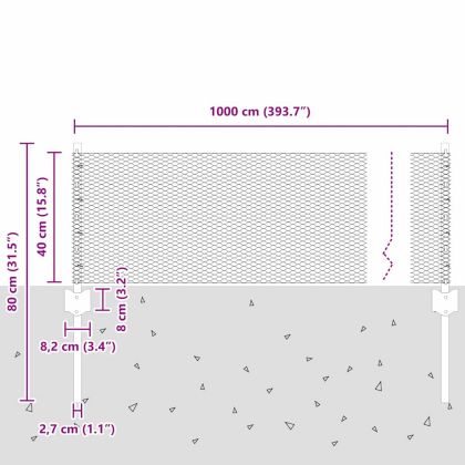 Ограда и колче Сив 0,4 x 10 м Стомана