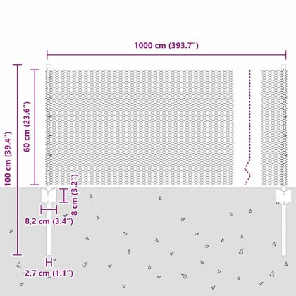 Ограда и колче Сив 0,6 x 10 м Стомана