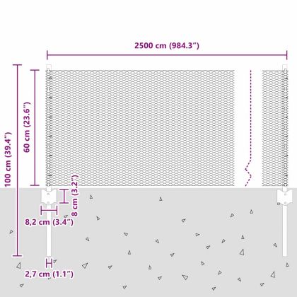 Ограда и колче Сив 0,6 x 25 м Стомана