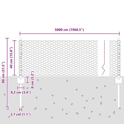 Ограда и колче Сив 0,4 x 50 м Стомана