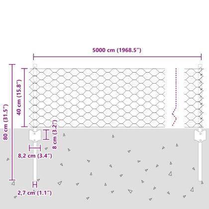 Ограда и колче Сив 0,4 x 50 м Стомана