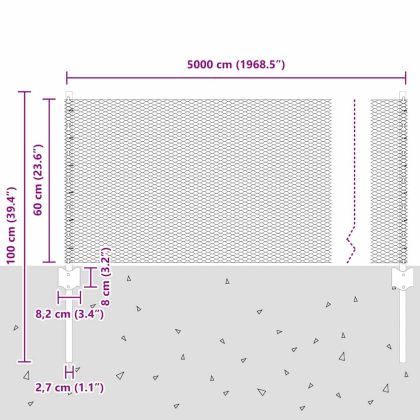 Ограда и колче Сив 0,6 x 50 м Стомана