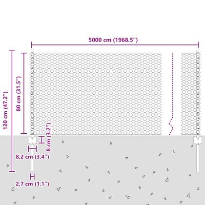 Ограда и колче Сив 0,8 x 50 м Стомана