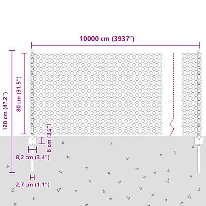 Ограда и колче Сив 0,8 x 100 м Стомана