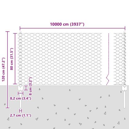 Ограда и колче Сив 0,8 x 100 м Стомана