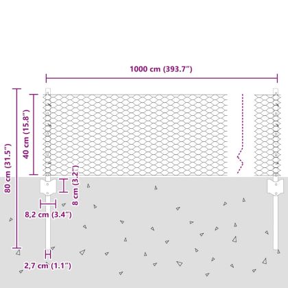 Ограда и колче Сребрист 0,4 x 10 м Стомана