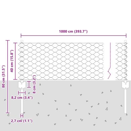 Ограда и колче Сребрист 0,4 x 10 м Стомана