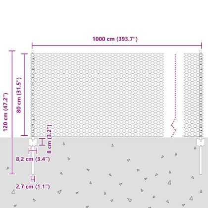 Ограда и колче Сребрист 0,8 x 10 m Стомана