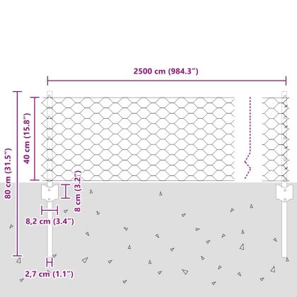 Ограда и колче Сребрист 0,4 x 25 м Стомана