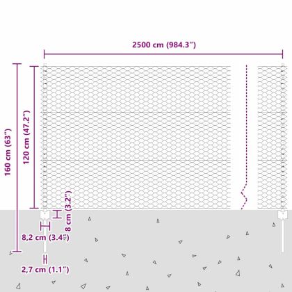 Ограда и колче Сребрист 1,2 x 25 m Стомана