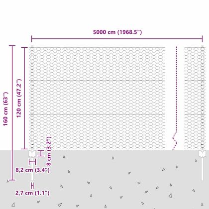 Ограда и колче Сребрист 1,2 x 50 m Стомана