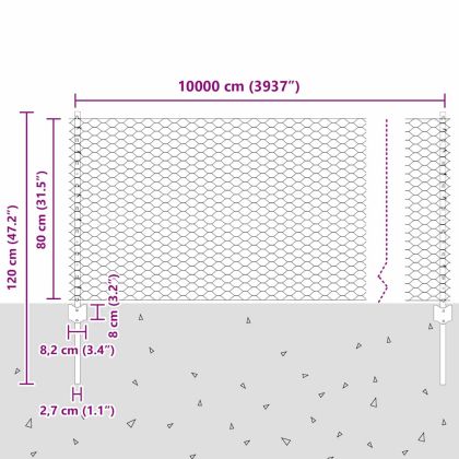 Ограда и колче Сребрист 0,8 x 100 м Стомана