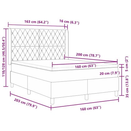 Легло с пружинирана основа Тъмен сив 160 x 200 cm Кадифе
