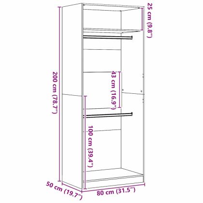 Гардероб Черен дъб 80 x 50 x 200 см Инженерно дърво