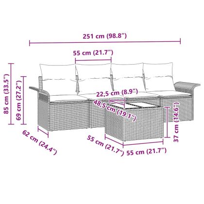 Комплект дивани с възглавница 5 pcs Светлосиво полиратан