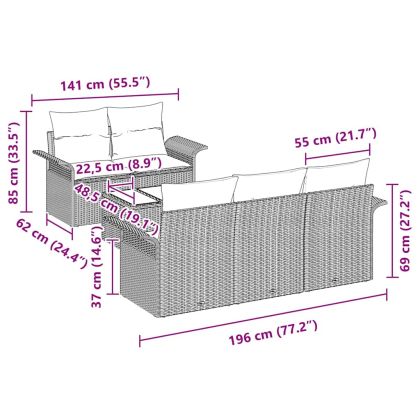 Комплект дивани с възглавница 6 pcs Сив полиратан