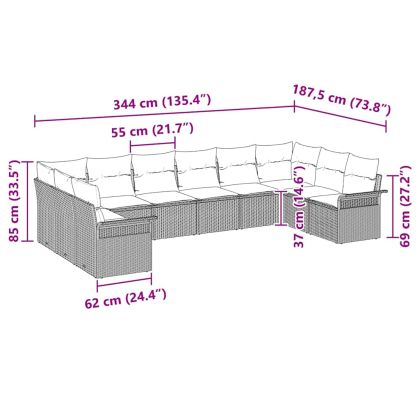 Градински Софа Комплект 10 pcs Светлосиво полиратан