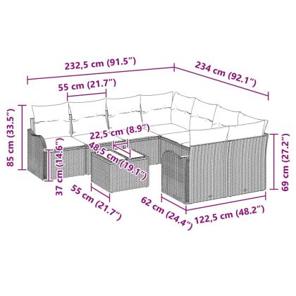 Градински Софа Комплект 9 pcs Светлосиво полиратан