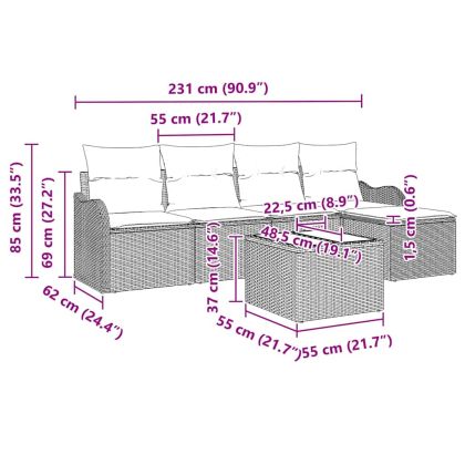 Градински Софа Комплект 6 pcs Черно полиратан