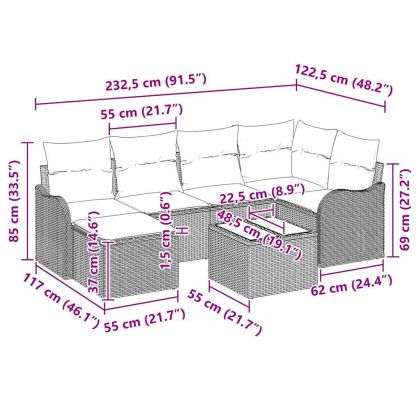 Градински Софа Комплект с възглавница 7 pcs Сив Полиратан