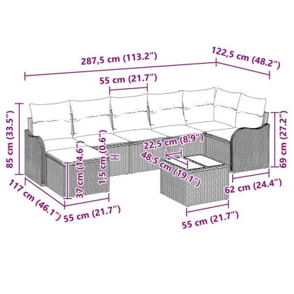 Градински Софа Комплект 8 pcs Сив полиратан