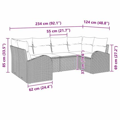 Градински Софа Комплект 6 pcs Сив Полипропилен Ратан