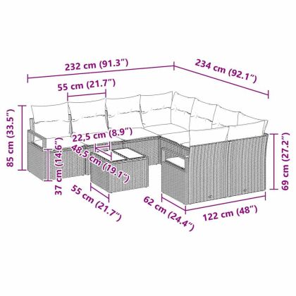 Комплект дивани 9 pcs Светло сиво и черно полиратан