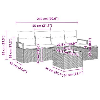 Градински Софа Комплект 6 pcs Сив Полиратан