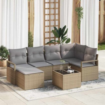 Комплект дивани с възглавница 7 pcs Бежово полиратан