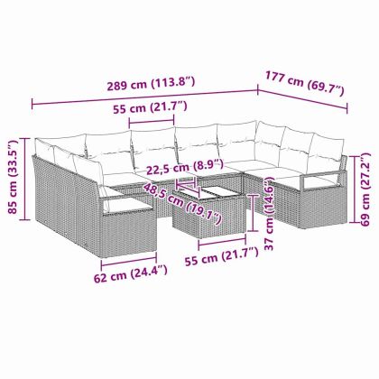 Комплект дивани с възглавница 10 pcs Кафяво полиратан