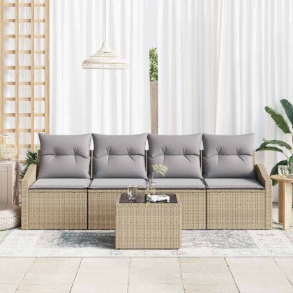 Комплект дивани 5 pcs Бежов и Светло Сив полиратан